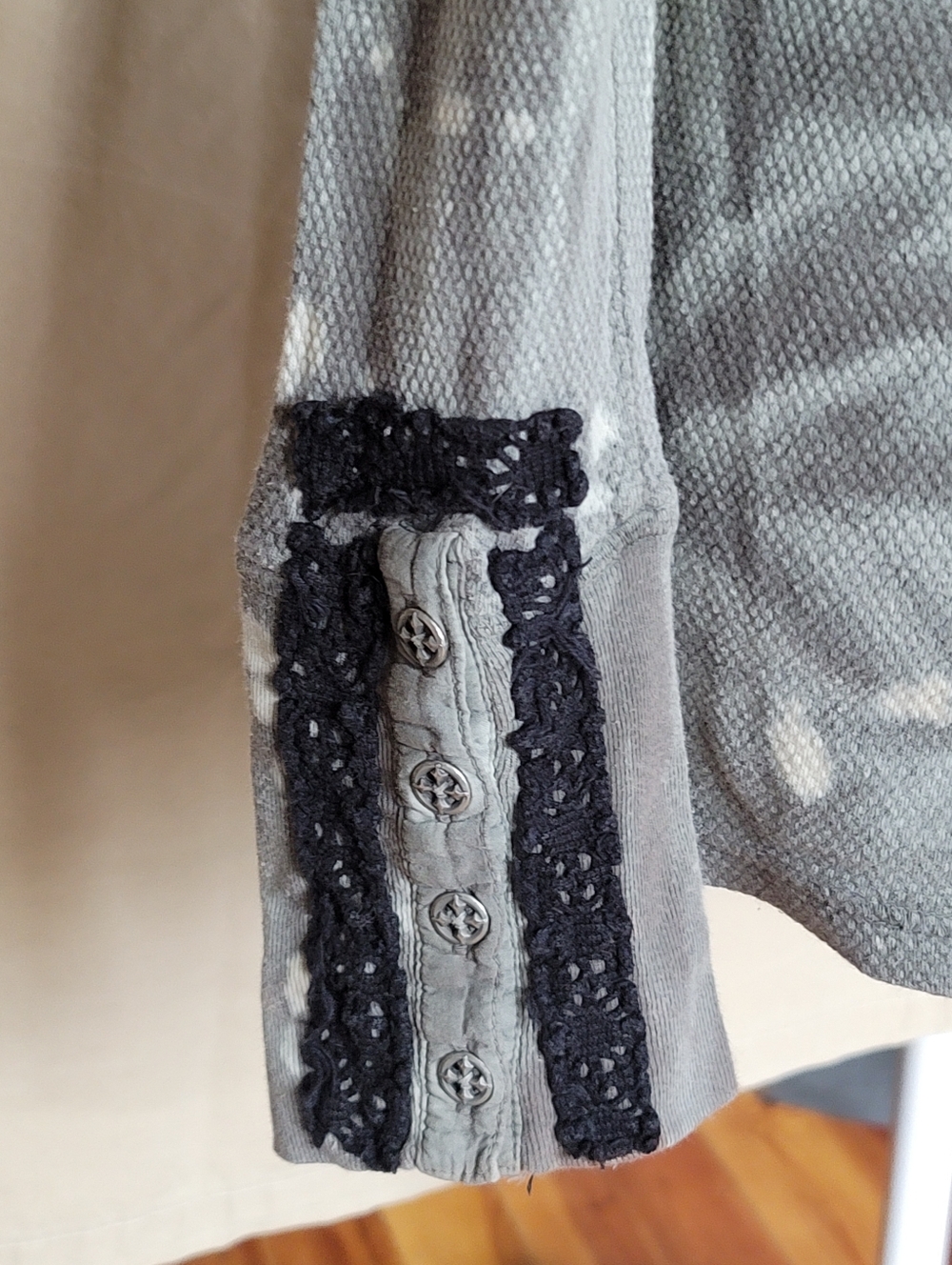 Affliction Women's Light Gray Bleached Long-Sleeve Henley Top - Picture 3 of 4